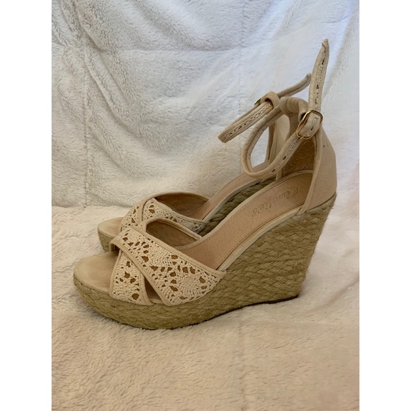Cream & Tan Wedge Heels - Picture 8 of 11